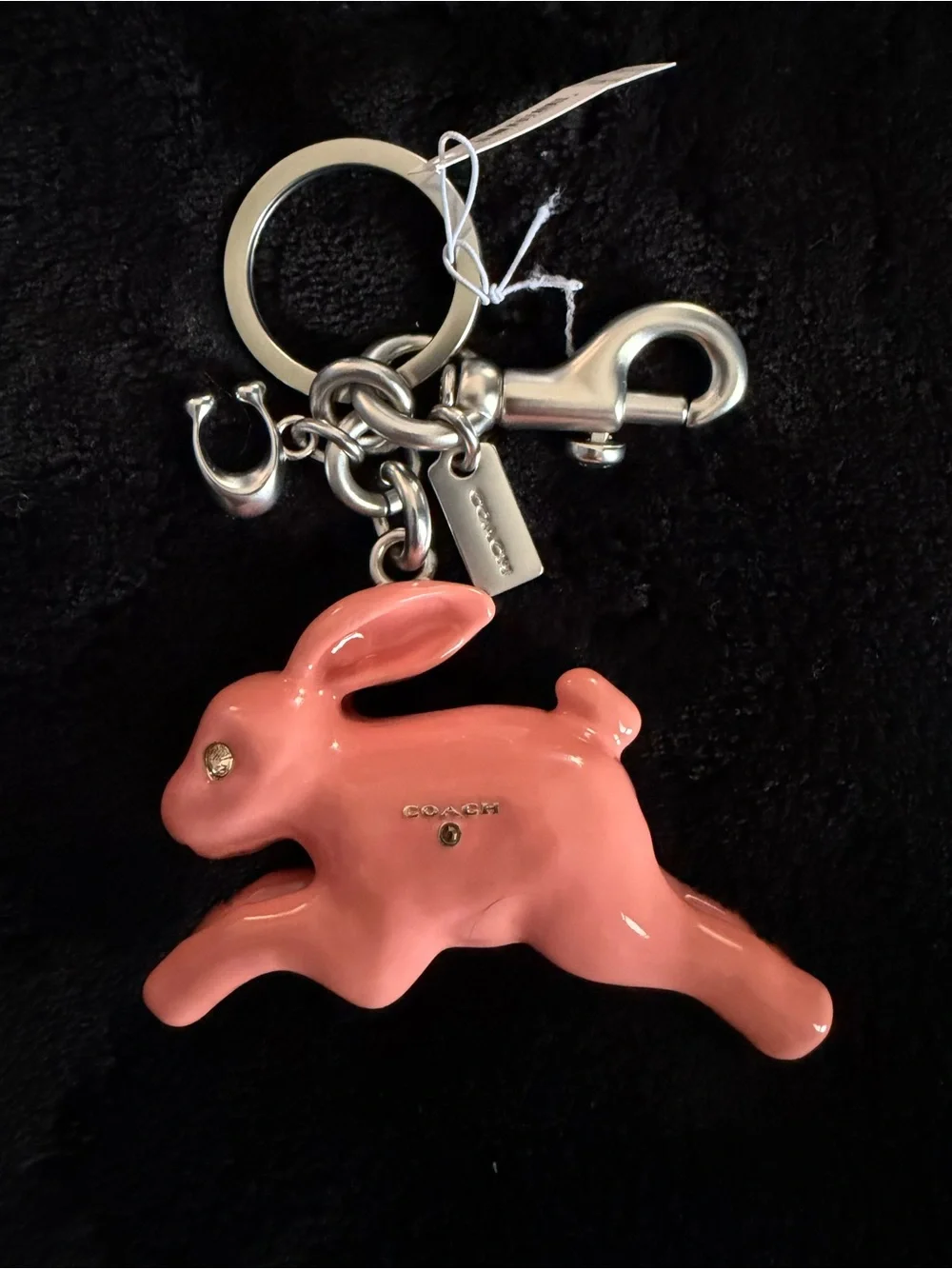 Coach Pink Bunny Keychain Charm NWT